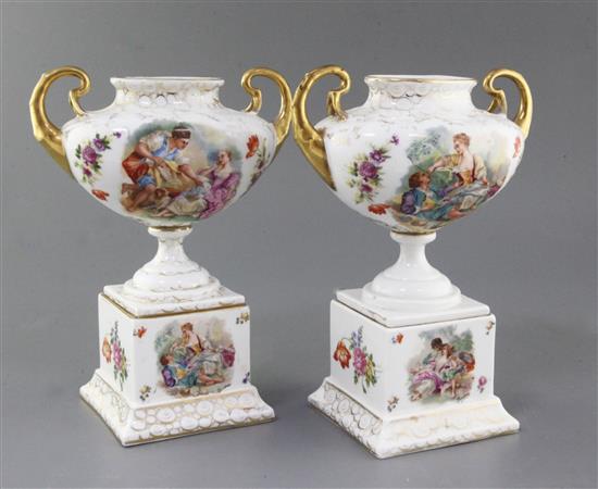 A pair of Dresden vases 24cm high